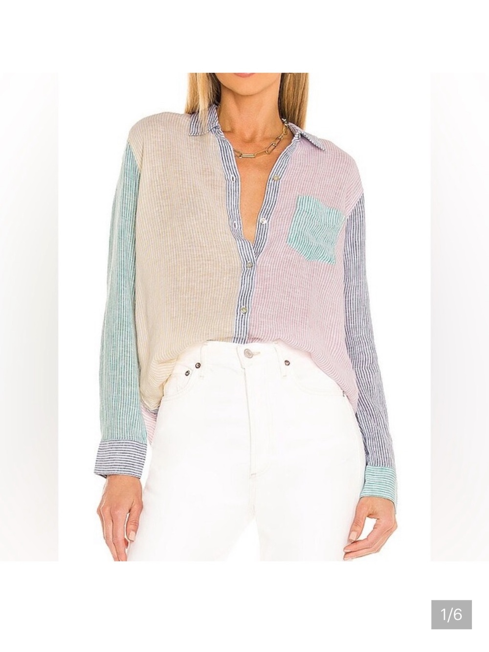 Rails Pastel Colorblock Stripe Button-Down Shirt - Mint, Blush, Cream, Gray